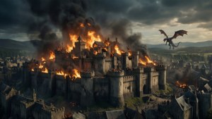 Кралският чертог гори, докато Денерис атакува — Игра на тронове сезон 8 Тапет