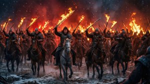 Дотракийски воини атакуват Мъртвата армия с пламтящи мечове — Игра на тронове сезон 8 Тапет