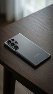 S24 Ultra на тъмно дървено бюро с меко околно осветление за елегантен тапет. — S24 Ultra Тапет