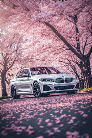 BMW, черешов цвят, пролет, естетика, тапет за кола, флорален, спокойствие, умиротворение, природа, луксозен автомобил — BMW Тапет