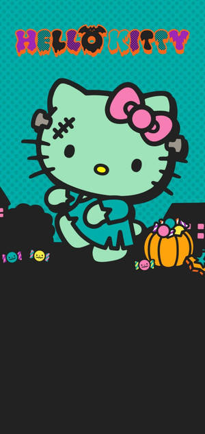 Тапет Зелена Hello Kitty Хелоуин Зомби — iPhone 15 Тапет