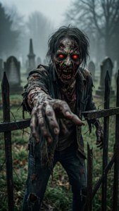Зомби с светящи червени очи в гробище — iPhone 5 Тапет
