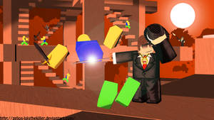 Готина HD тапет на аватар в смокинг в играта Roblox.