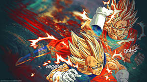 Dragon Ball Z Сан Гоку и Вегета се бият, аниме героите супер сайяни.