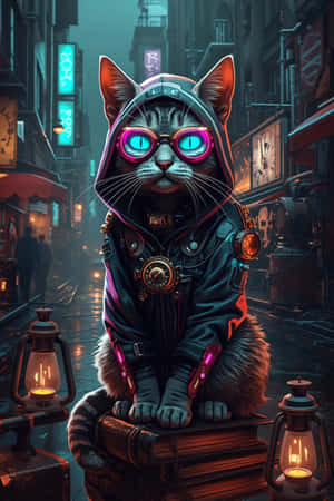 суичър,технология,изкуство,футуристично,коте,стиймпънк,неон,очила,котка,киберпънк