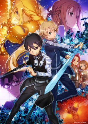 Тапет с състав на SAO Alicization в нюанси на жълто, синьо и лила — OnePlus Pad 2 Pro Тапет