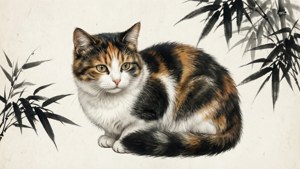 Калико котка в стил на мастилна живопис