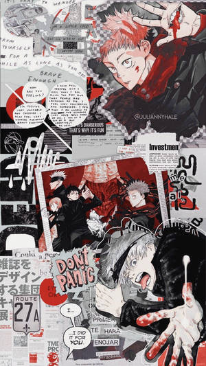 Колаж от скрапбук Jujutsu Kaisen Телефон Главни герои — Кавай аниме Тапет