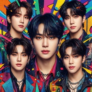 Ярка корица на албум в стил поп арт с Kpop група