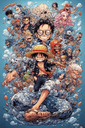 Луфи,Гоинг Мери,One Piece,аниме тапет,залезно небе,сламка шапка,приключение — iPhone 4 Тапет
