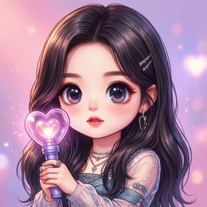 Кавай чиби илюстрация на Kpop айдол със светяща пръчка. — Kpop GIF Тапет