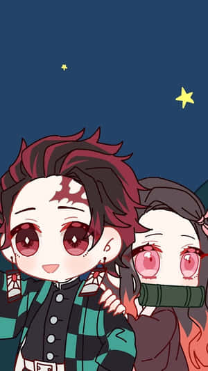 Мили герои от Убиец на демони Танджиро и Незуко в стиле чиби — Demon slayer tanjiro Тапет