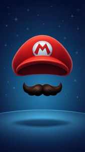 Минималистичен абстрактен образ на червената шапка и мустаците на Марио. — Nintendo Тапет