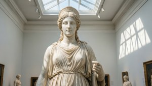 Вечна бяла мраморна статуя в галерия, излъчваща класическа елегантност. — Бяла естетика Тапет