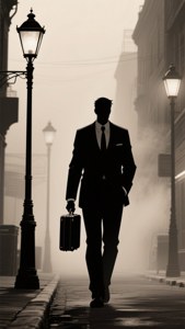 Черен аниме ноар тапет на мъж в костюм в мъгла. — Черно аниме Тапет