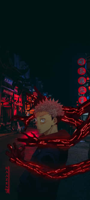 Надпис: "Юджи Итадори от аниме Jujutsu Kaisen Android тапет" — Джу-джуцу Кайсен Тапет