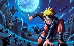 Наруто Узумаки под луната на Коноха — Наруто Узумаки Тапет