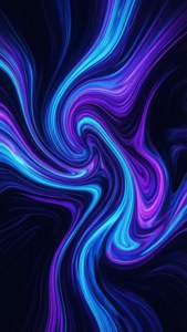 Живително абстрактно течно изкуство с неонови сини и лила вихри на тъмен фон, идеално за iPhone Xs.