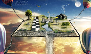 Плаващ остров във фантастичен свят — Аниме град GIF Тапет