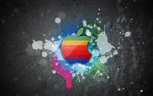 Готичен цветен тапет на логото на Apple Macbook върху сива стена с пръски боя