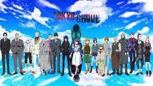 Тапет с постер на герои от Tokyo Ghoul на син фон — Токийски гул герои Тапет