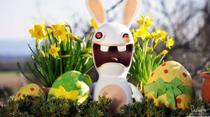 Rabbid от Rayman с цветни великденски яйца за Великден, великденски тапет — iMac Тапет