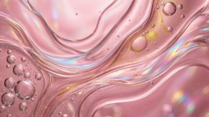 Абстрактна светло розова естетика с течни форми и златни акценти.