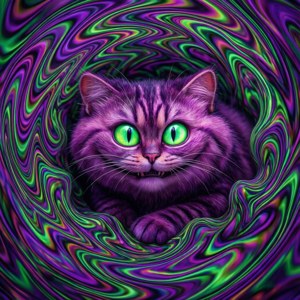 Чеширският кота в вихър от психоделични цветове. — Чеширски котарак Тапет