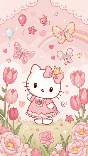 Sanrio,Мечтателно,Причудливо,Розово,Kawaii,Сладко,Дъга,Балони,Hello Kitty
