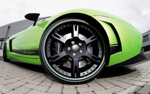 Зелено Lamborghini, рибешко око на колелото, тапет.