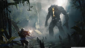 Удивителна HD качествена Anthem тапет на битка между Javelin и гигант — Зора Тапет