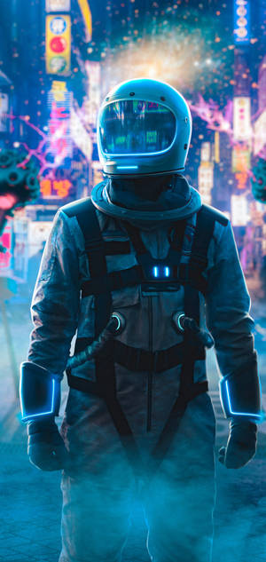 Тапет на светящ астронавт за iPhone 11 — iPhone 14 Plus Тапет