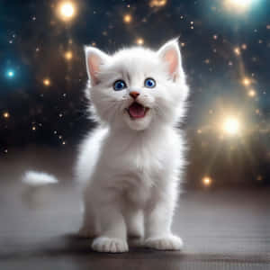 Сладко бяло коте под звездно небе