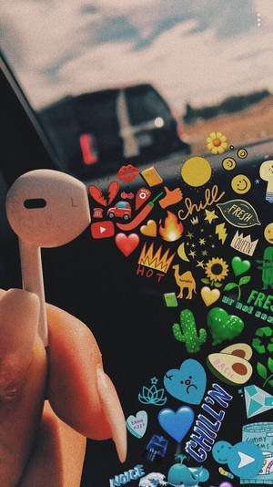 Airpod и смесени емотикони VSCO естетичен тапет. — Ден Тапет