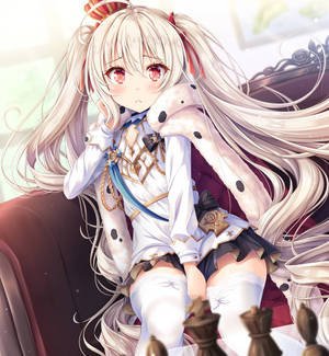 Azur Lane Valiant се изчервя на тъмночервен стол, тапет. — Oppo Find N6 Тапет