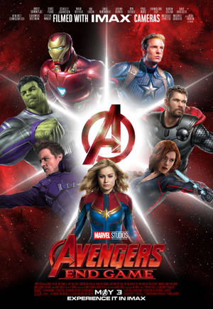 Тапет с герои от Avengers: Endgame на червен фон съ символ в център — Oppo Pad 5 Тапет