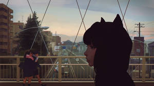 Токио Япония Момиче с котешки уши — Аниме момиче с качулка Тапет