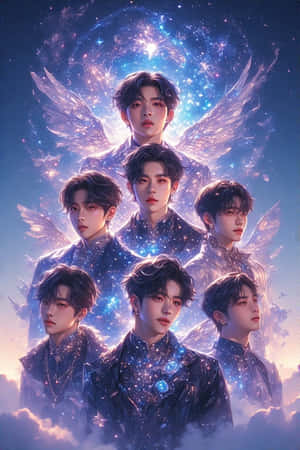 BTS, K-pop, фентъзи, реалистичен, магически, дигитално изкуство, космически, съноподобен, група — iPhone 4 Тапет