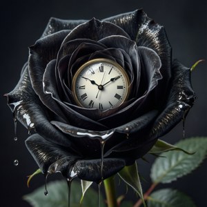 Сюрреална черна роза с топящ часовник, вдъхновена от Дали. — Galaxy Watch Тапет