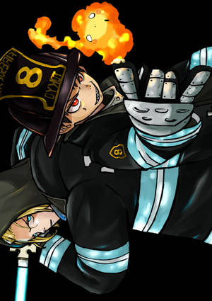 Тапет с Шинра и Артур от Fire Force с огнена топка — Oppo Pad 5 Тапет