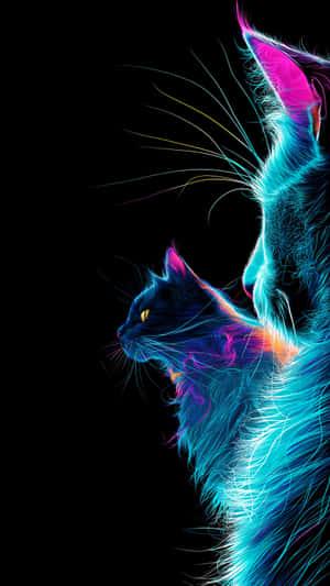 котка, коте, неон, блясък, дигитален, изкуство, абстрактен, яркий, син, розов, лилав, тъмен, черен, животно, домашен любимец, светлина, фрактал, цветен, електричен, жив